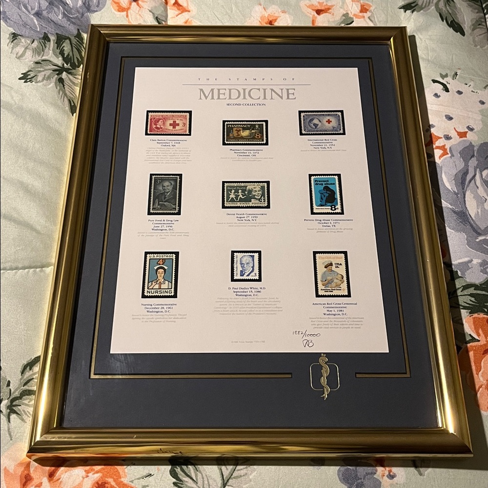 Decorative Wall Art - Blue and Gold “The Stamps Of Medicine”
